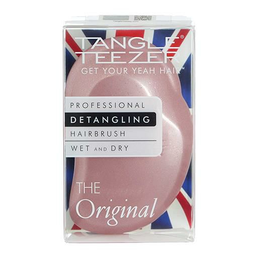タングルティーザー　TANGLE　TEEZER　オルジナル　シャンパンロゼは、髪のもつれ絡まりをストレスなく解きほぐしブラッシングによるキューティクルへのダメージを最小限に髪本来の艶と輝きを甦らせるヘアケアブラシです。（パッケージ写真）