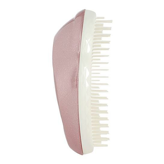 タングルティーザー　TANGLE　TEEZER　オルジナル　シャンパンロゼは、手にフィットし、軽くて持ち歩きやすいヘアブラシで、男性にもおすすめです。（横の写真）