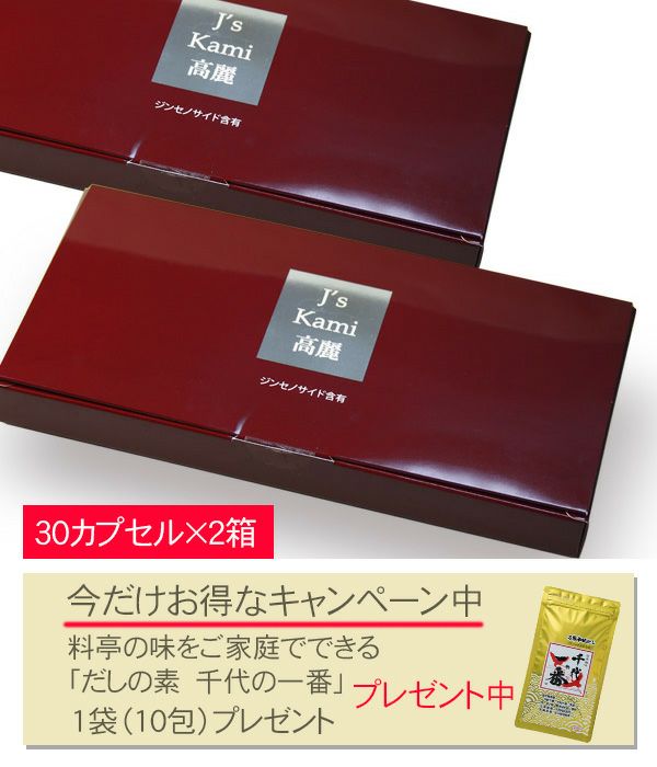 J's　Kam 高麗　250mg×30カプセル×2個セット　【ファイブイーライフ】　※今なら千代の一番プレゼント付1