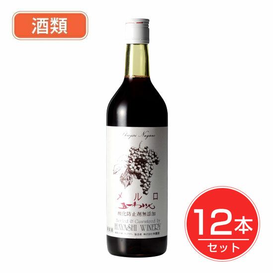 五一わいん　酸化防止剤無添加　メルロ　赤　12度　720ml×12本セット 【林農園】1