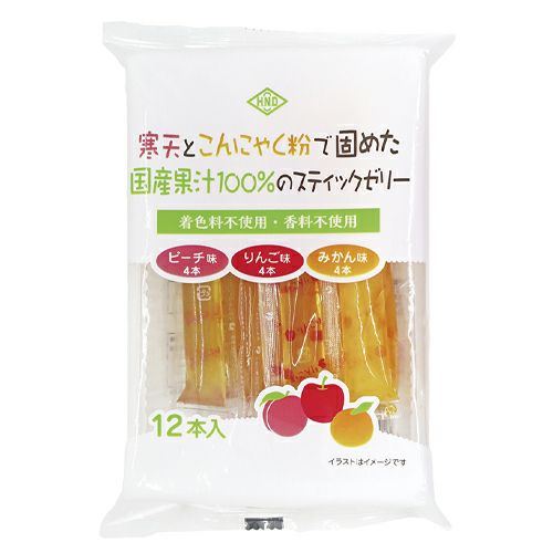 寒天とこんにゃく粉で固めた国産果汁100％のスティックゼリー　16g×12本　【花田食品】1